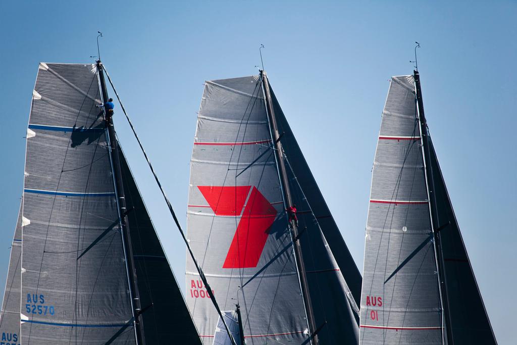Mainsails at the start - Brisbane to Keppel Tropical Yacht Race 2014 © Andrew Gough
